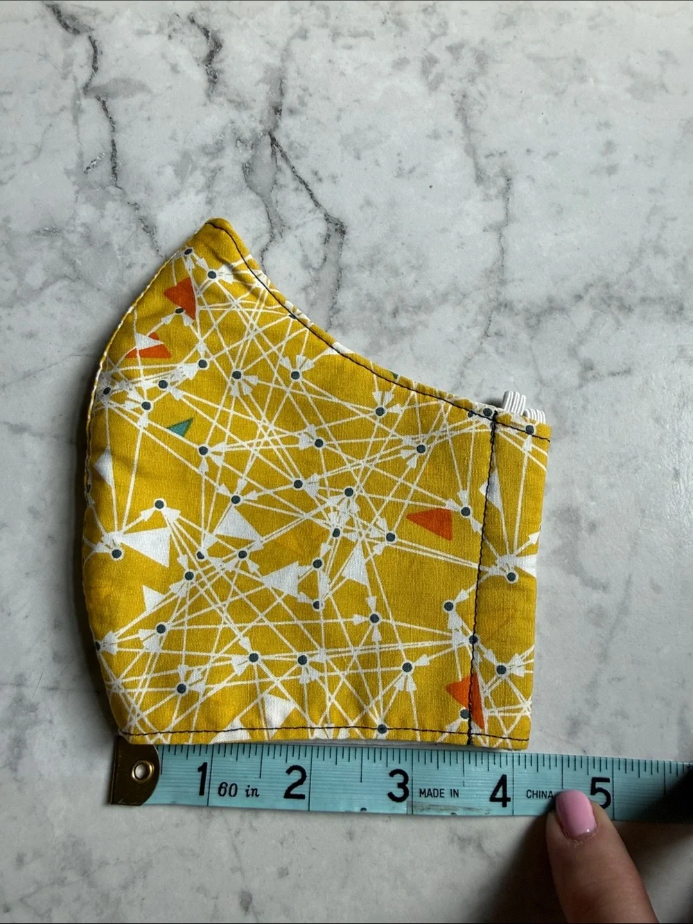 Women/teen Yellow Geometric Cotton Face Mask